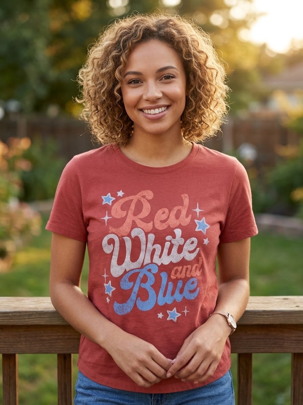 Mighty Fine Rust Red 'Red White and Blue' Graphic Tee